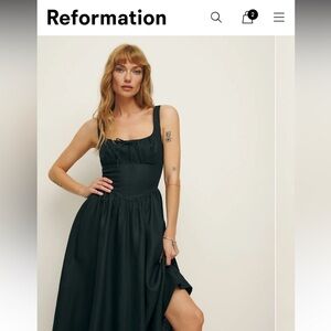 Reformation Black Square-Neck Maxi Dress with Gathered Waist